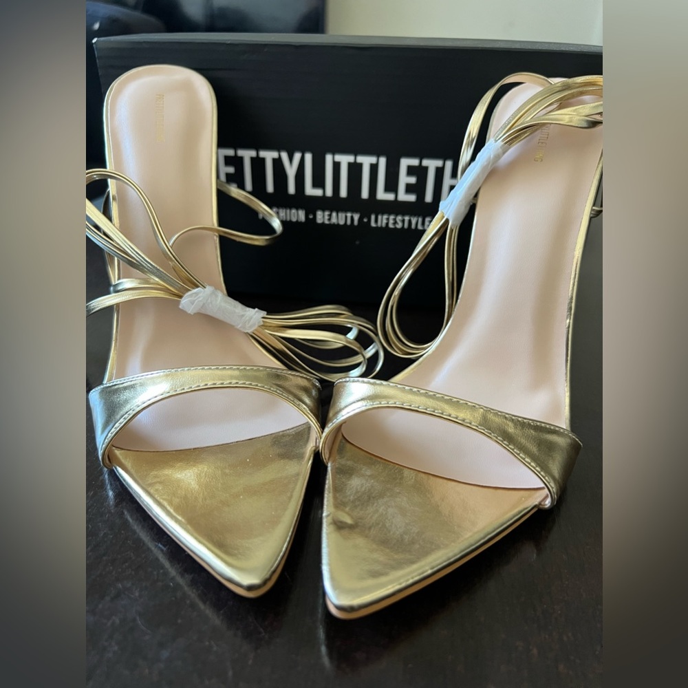 Gold Tie up heels
